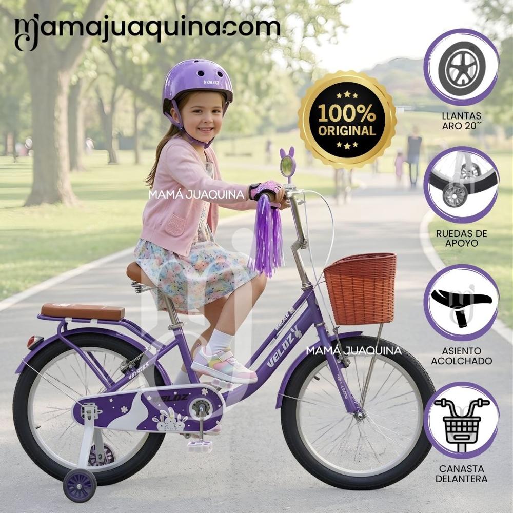 Bicicleta Campera para Niña Aro 20 WENDY con Canasta Purple