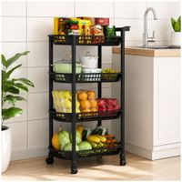 Carrito Organizador de Cocina Multiusos 4 Niveles con Ruedas 101x50x30cm - Negro
