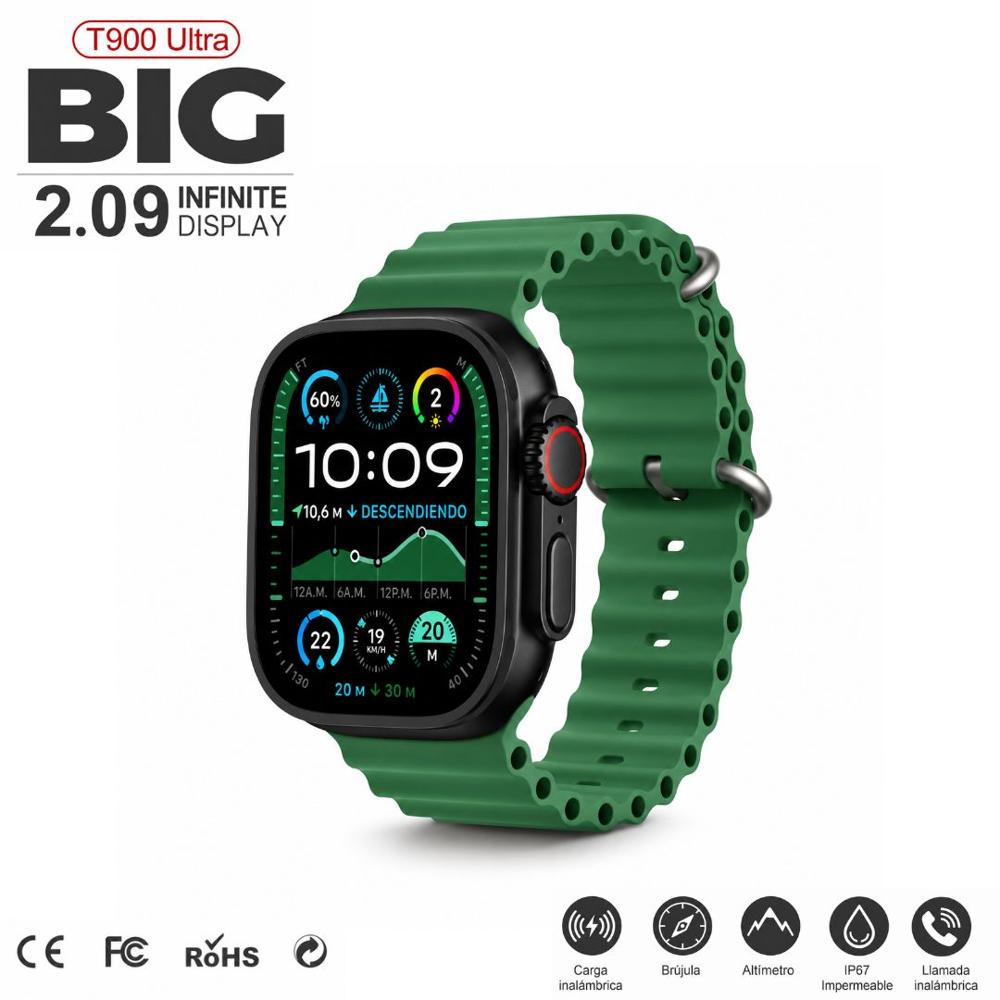 Smartwatch T900 Ultra BIG 2.09 Bluetooth Notificaciones Control desde APP Verde