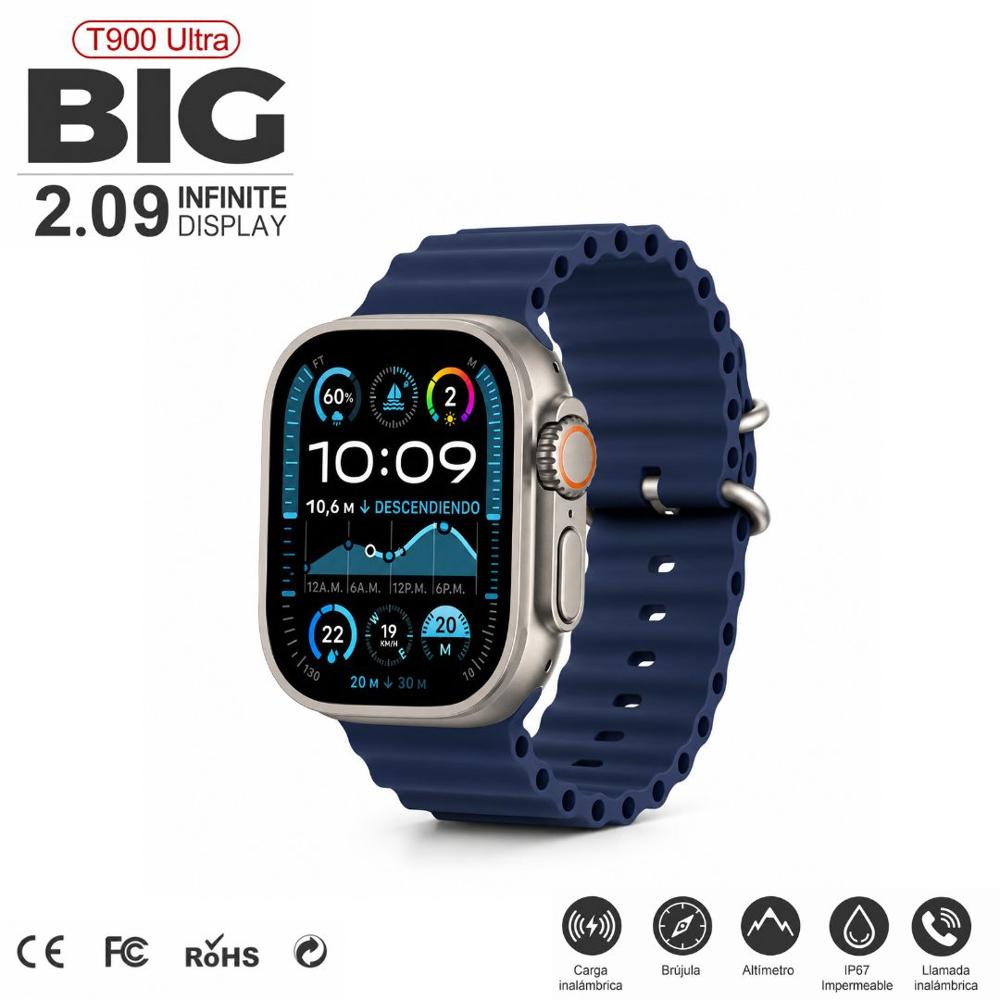 Smartwatch T900 Ultra BIG 2.09 Bluetooth Notificaciones Control desde APP Azul