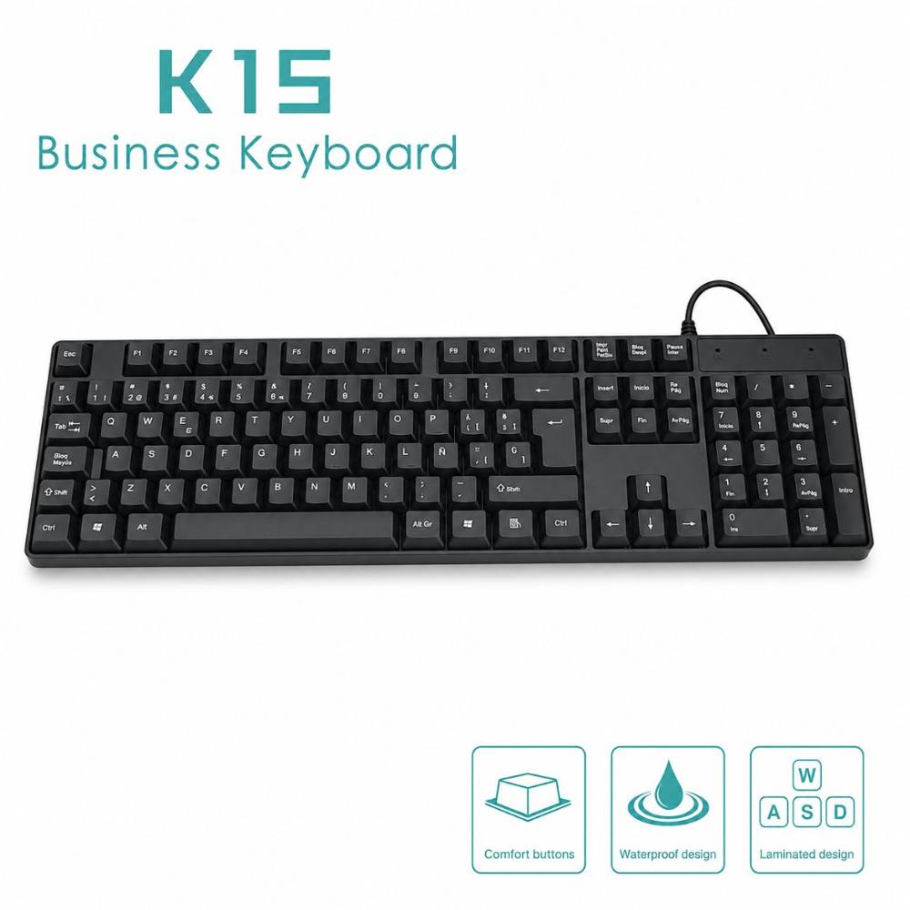 Teclado K15 USB Alámbrico Negro para PC y Laptop con Teclado Numérico