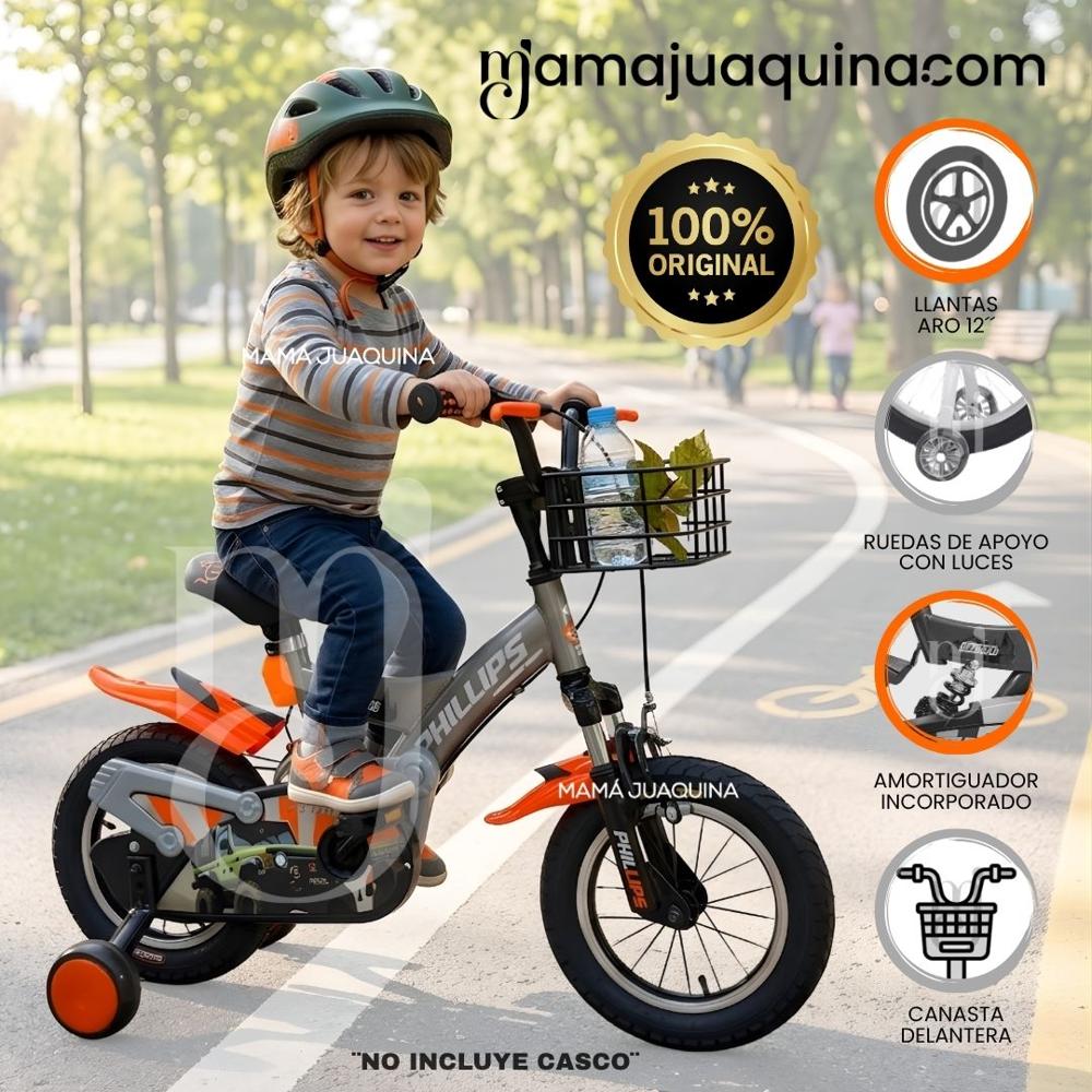 Bicicleta para Niño Aro 12 PHILLIPS KIDS con Canasta Organge