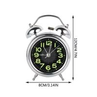 Reloj Despertador Metálico Vintage Plateado Analógico Doble Campana Luz Nocturna Decorativo