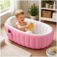 Bañera Inflable para Bebé 12001 con Soporte Acolchada Portátil Fácil de Guardar - Rosado