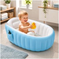 Bañera Inflable para Bebé 12001 con Soporte Acolchada Portátil Fácil de Guardar - Celeste