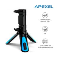 MINI TRÍPODE APEXEL APL-JJ08 FLEXIBLE PORTÁTIL NEGRO-AZUL