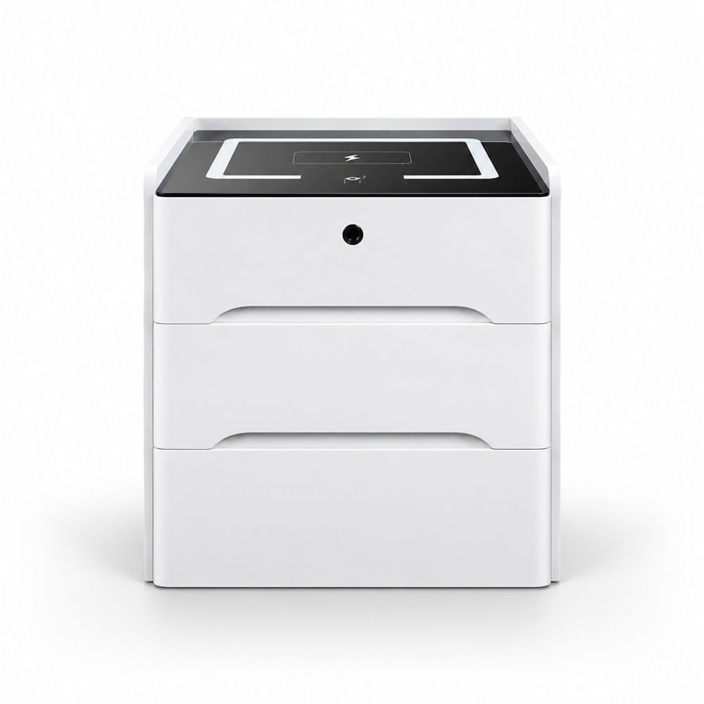 Mesa de Noche Smart Luces LED Speaker Bloqueo Huella XF02 Blanco