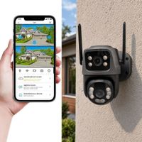 Cámara De Seguridad WiFi Exterior 2 Lentes Con Zoom 8X Y Monitoreo Remoto 360°