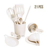Set De Utensilios De Cocina Silicona 21 Piezas Con Base Y Accesorios Resistente Al Calor Beige