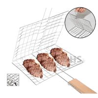Parrilla Rejilla Doble Pequeña Para BBQ Con Mango De Seguridad