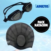 Pack Gorro + Lentes de Piscina Negro UNISEX Ajustable