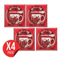 Pack 4 Sets De Regalo Para Día De La Madre Taza Con Plato Y Cuchara Te Amo Mamá Diseño Rojo Cerámica