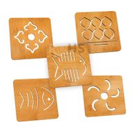 Pack 5 Portavasos De Bambú Con Diseño Decorativo Antideslizante Para Mesa