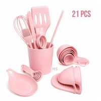 Set De Utensilios De Cocina Silicona 21 Piezas Con Base Y Accesorios Resistente Al Calor - Rosa