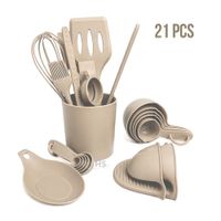 Set De Utensilios De Cocina Silicona 21 Piezas Con Base Y Accesorios Resistente Al Calor - Café