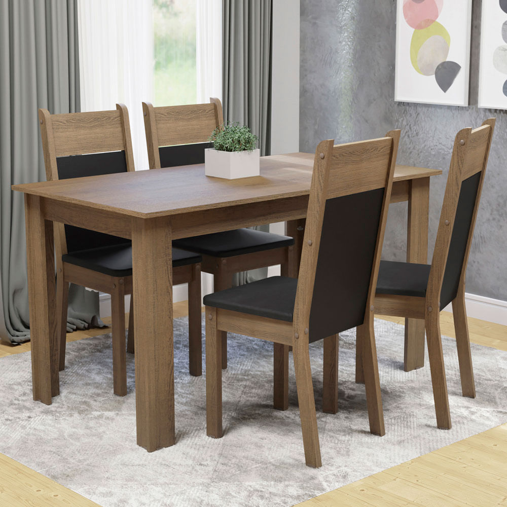 Juego de Comedor Ellen con 4 Sillas - Marrón y Negro