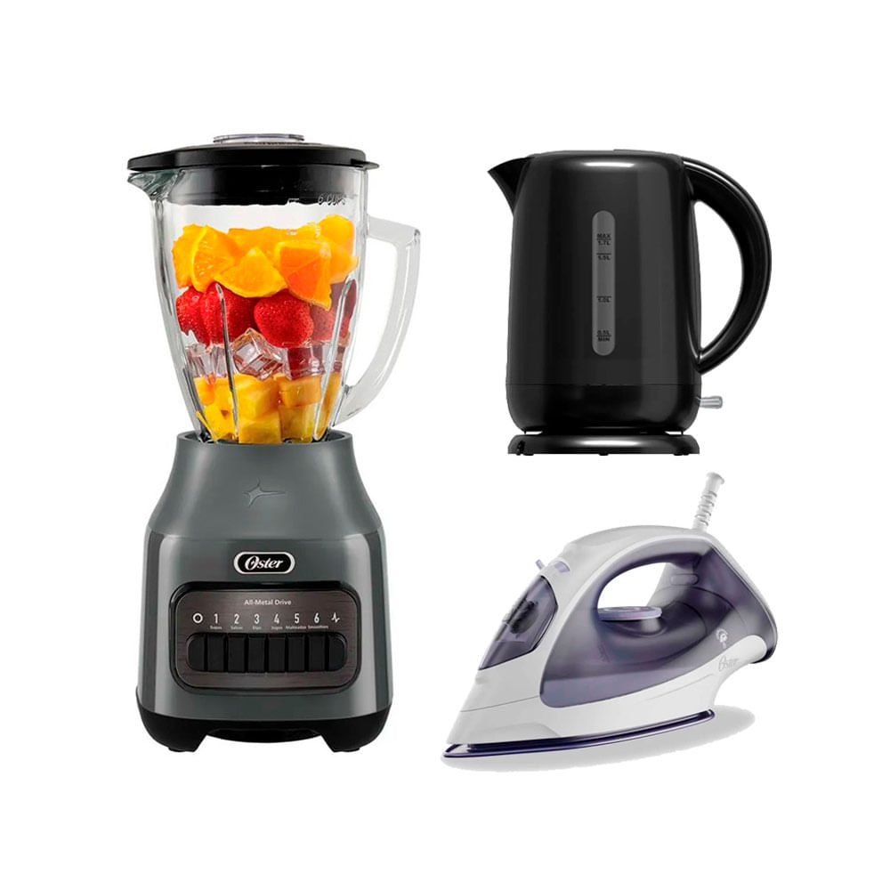 Combo Licuadora Oster  BLSTPEG-GPB hervidor 1.7Lt  Plancha GCSTBS3802