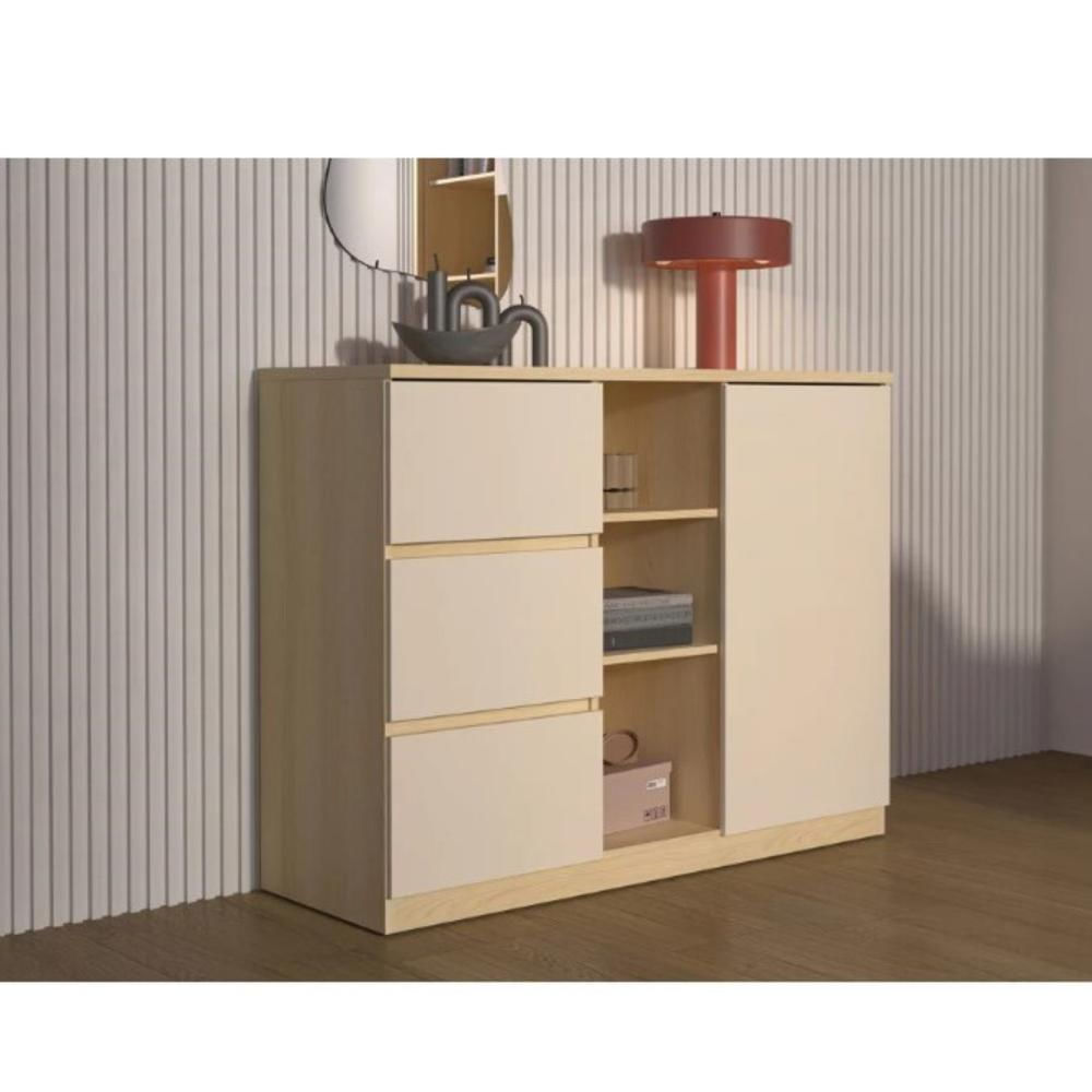 COMODA NEVADA 3 CAJONES ESTANTES 1 PUERTA BLANCO CAPRI 120CM