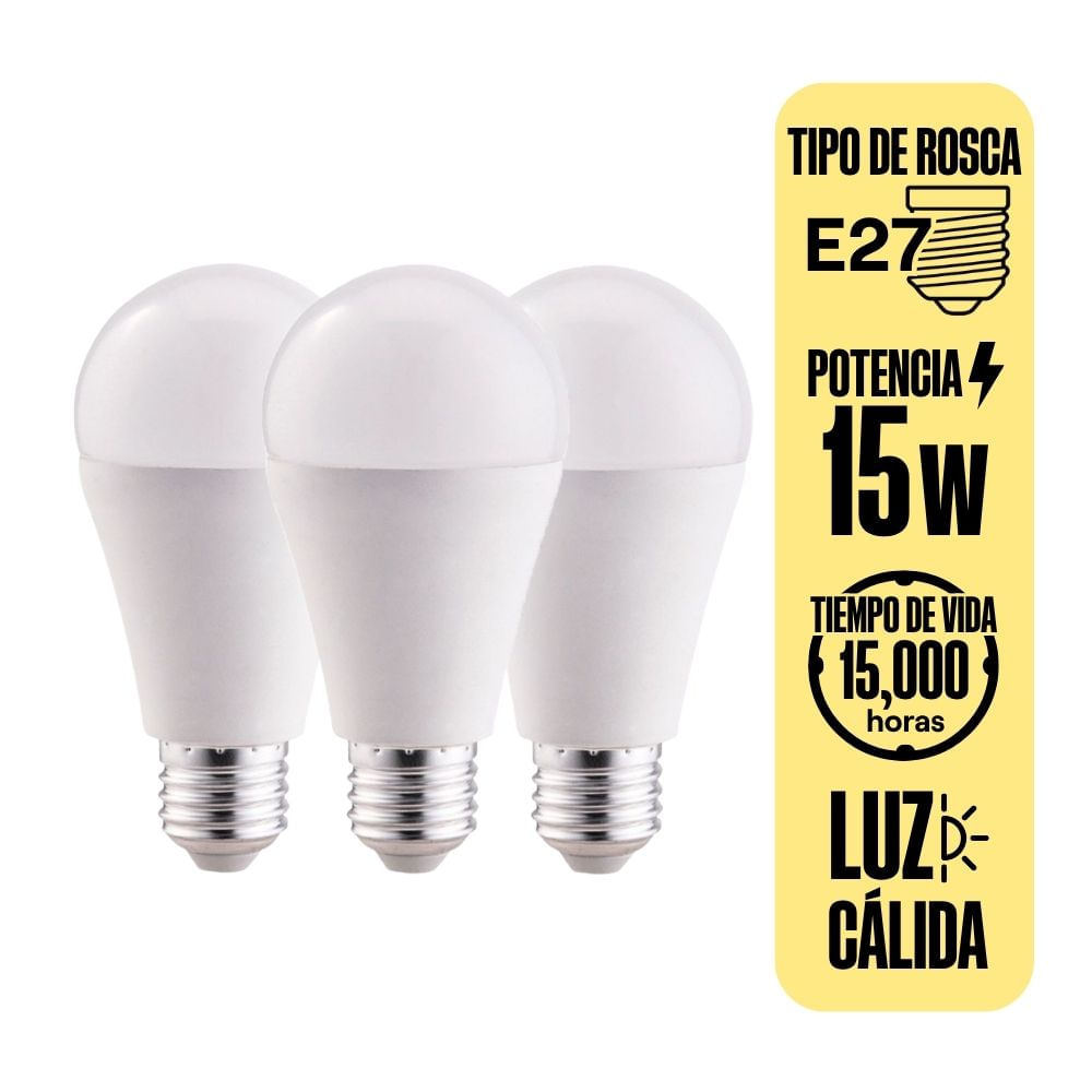 Foco LED Bulbo Orange Lc x3 15W Luz Cálida (Pack de 3)