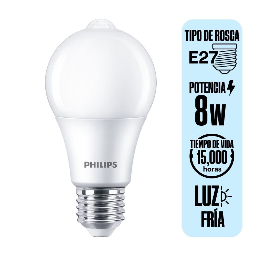 Foco led sensor E27 8W Luz Blanca Philips