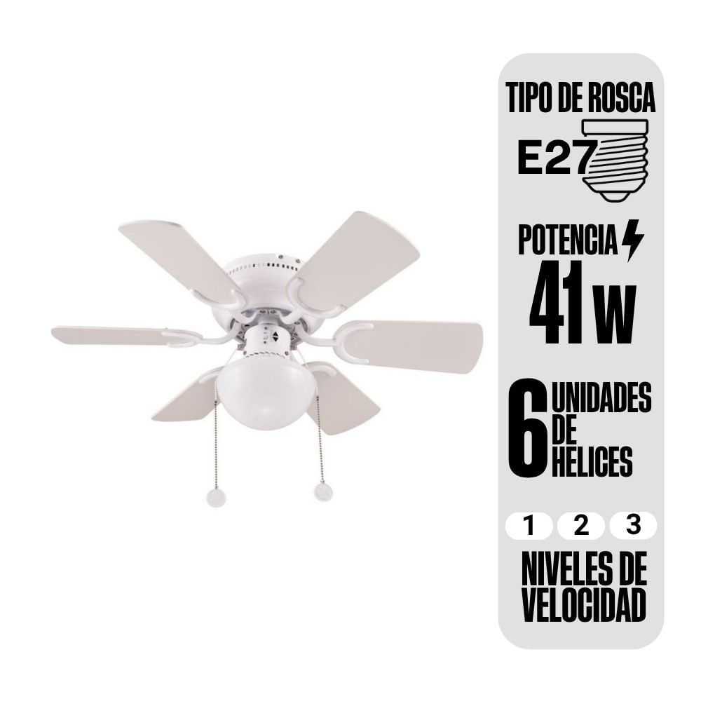 Ventilador de Techo Orange Atenas 30"" 6 Aspas 1 Luz Blanco