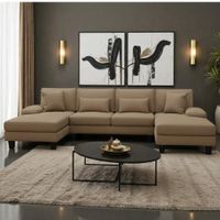 Seccional Doble Amaru Beige Oscuro patas de madera