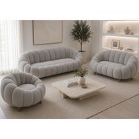Juego de Sala Phuyu Gris Claro 3 2 1 Curvo Patas de madera