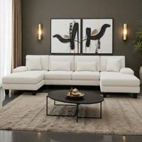 Seccional Doble Amaru Ivory patas de madera