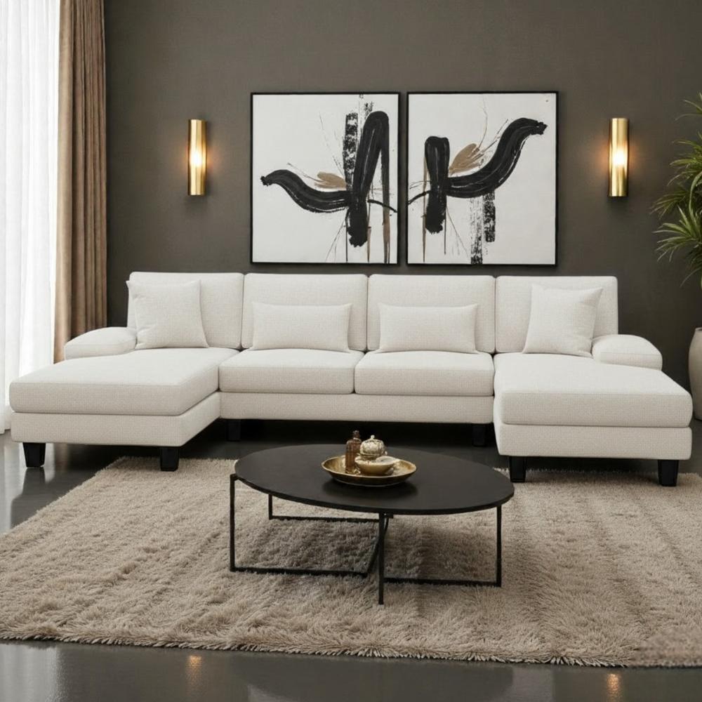 Seccional Doble Amaru Ivory patas de madera