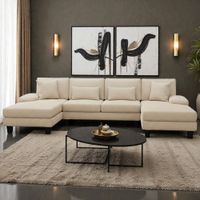 Seccional Doble Amaru Beige patas de madera