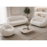 Juego de Sala Phuyu Ivory 3 2 1 Curvo Patas de madera