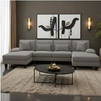 Seccional Doble Amaru Gris Oscuro patas de madera