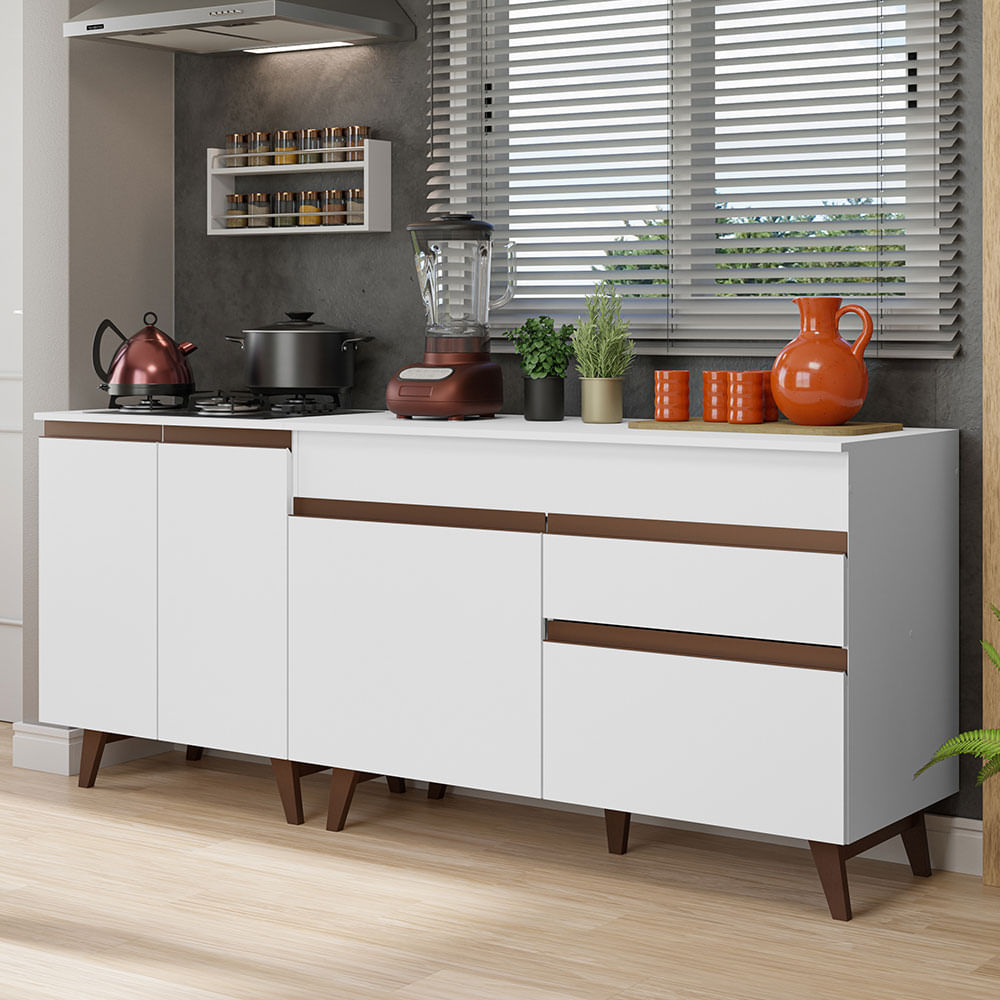 Kit 2 Muebles de Cocina Reims 190 cm con Encimera - Blanco