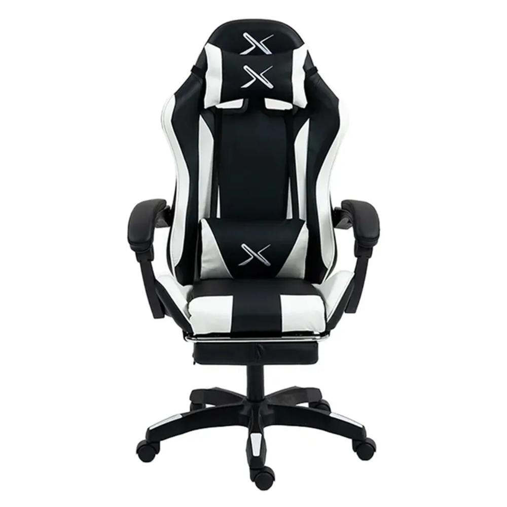 Silla Gamer Lyzor con Posapiés SGBWTWN135A- Blanco y negro