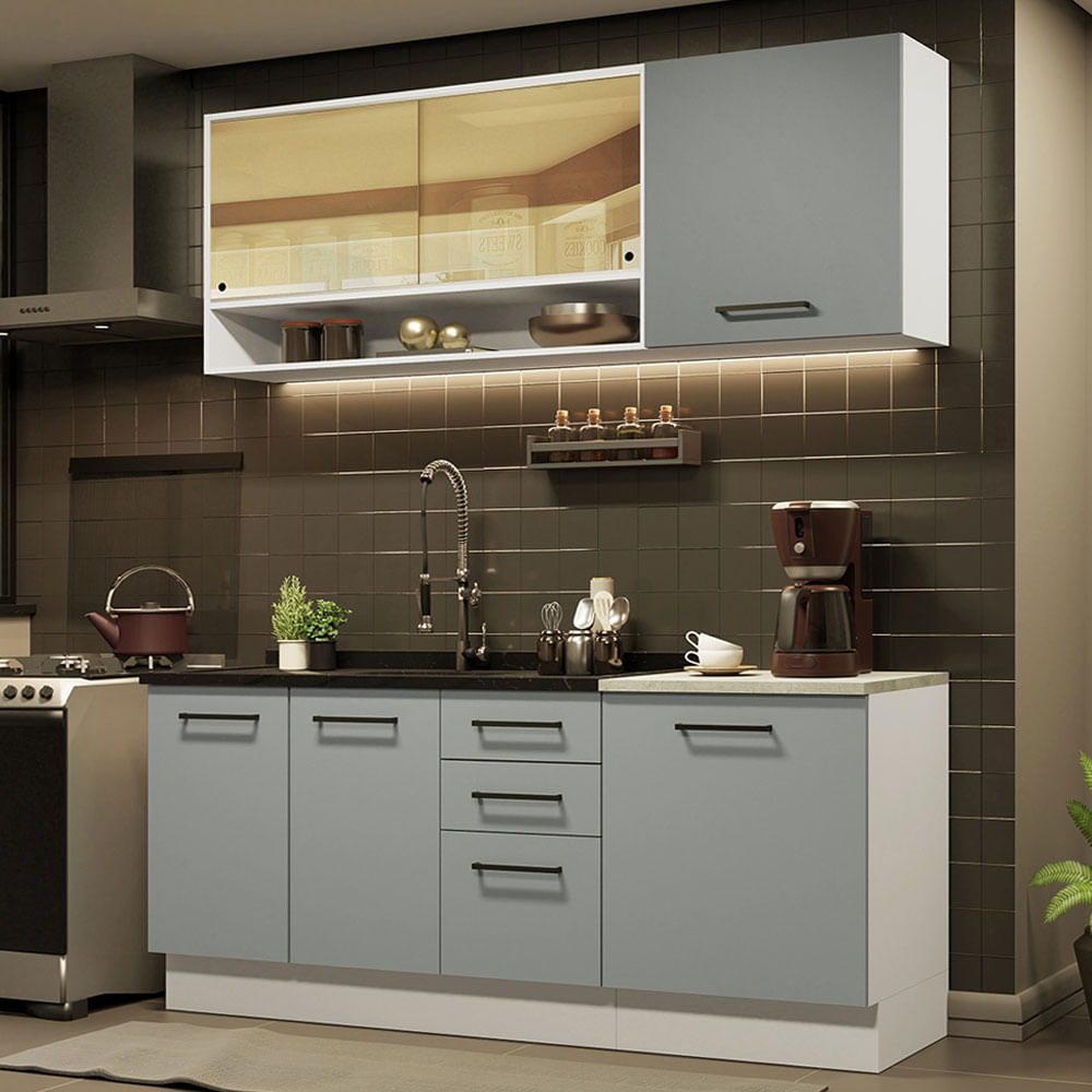 Mueble de Cocina Integral Agata 180 cm - Blanco y Gris 02