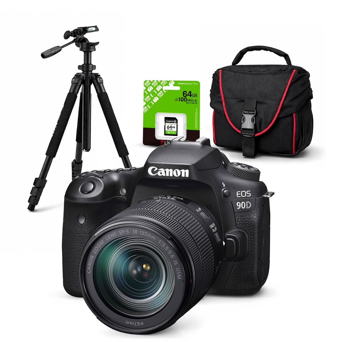 Cámara Canon EOS 90D DSLR y Lente EF-S 18-135 MM IS USM y Kit Deluxe
