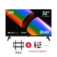 Televisor JVC 32 QLED HD Google Tv LT-32KM1584 Smart Tv cn Antena Digital y Rack