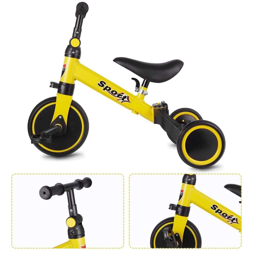 Triciclo de 3 Llantas Montable con Pedal para Manejar Amarillo
