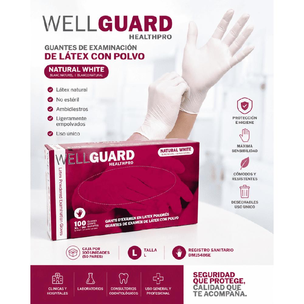 GUANTES DE LATEX WELLGUARD TALLA L CAJA X 100 UNIDADES
