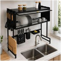 Escurridor Organizador de Cocina Platos 2 Niveles con Tapa Acero al Carbono 85cm