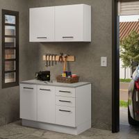Kit Mueble Mostrador y Mueble Superior Multiuso para Garaje Agata 120 cm - Blanco