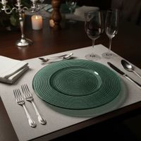Plato Base de Vidrio Verde Bosque Texturizado
