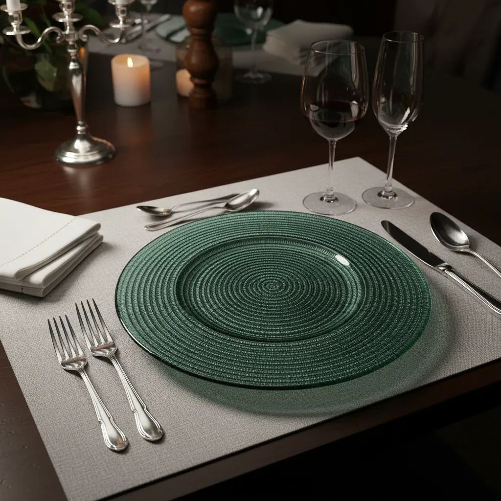 Plato Base de Vidrio Verde Bosque Texturizado
