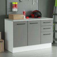 Mueble Mostrador Multiuso para Garaje Agata 2 Puertas 3 Cajones 120 cm - Blanco y Gris