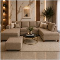 Seccional Chaska Beige Oscuro Posapies de Regalo Patas de Madera