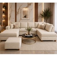Seccional Chaska Beige Posapies de Regalo Patas de Madera