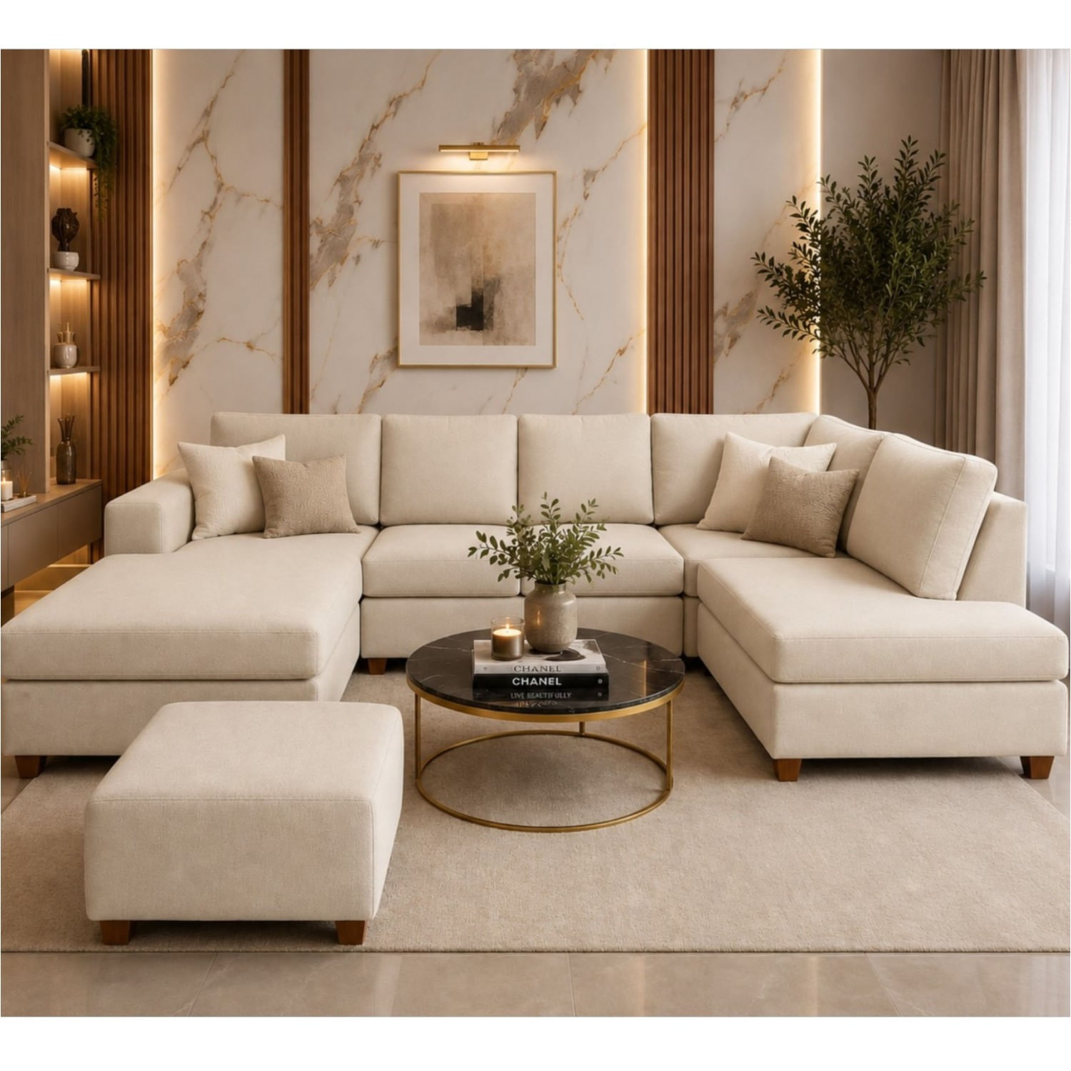 Seccional Chaska Beige Posapies de Regalo Patas de Madera