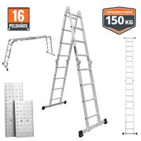 Escalera multiposición articulada 16 peldaños con 2 bandejas Truper 101906
