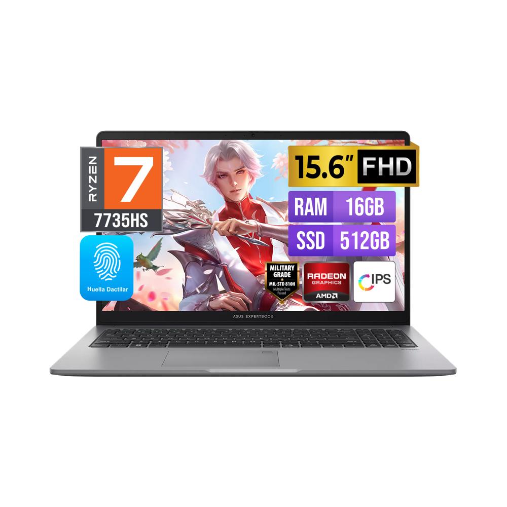 LAPTOP ASUS EXPERTBOOK 15.6 LED FHD IPS AMD Ryzen 7 7735HS 3.2 HASTA 4.75GHz 16GB DDR5 512GB FREEDOS