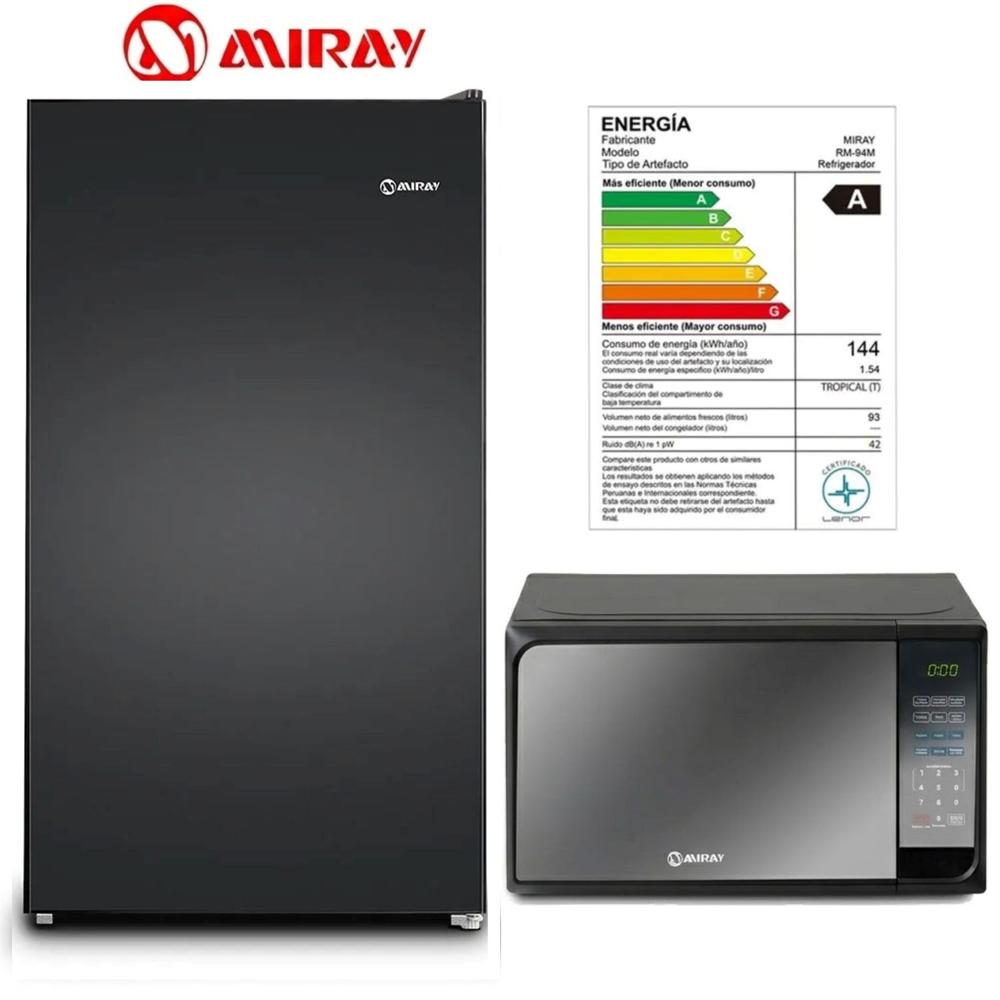 Combo Frigobar RM-94M con Llave Negro 93L - Horno Microondas HMM-20N 20 L